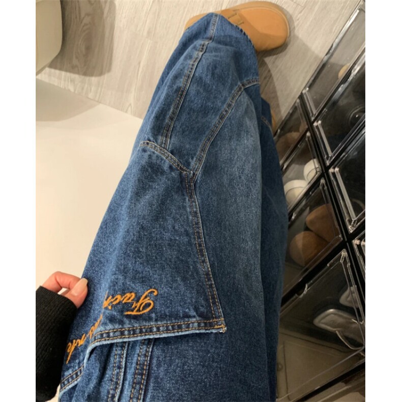 美式弯刀复古拼接侧边大口袋牛仔裤男女筒阔腿裤P45YW9131,男装牛仔裤,星座1112-1