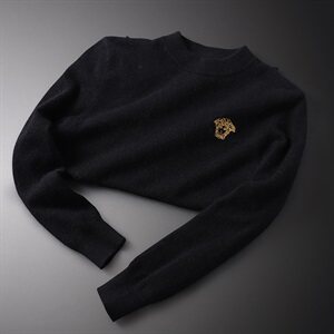 2540 冬季新款加厚澳洲山羊绒保暖休闲美杜莎刺绣毛衣(M-4XL图片