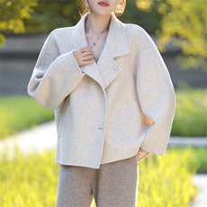 秋冬新款简约大方时尚百搭气质羊毛大衣黑色显瘦宽松外套女，女装双面呢大衣，豪顺羊绒