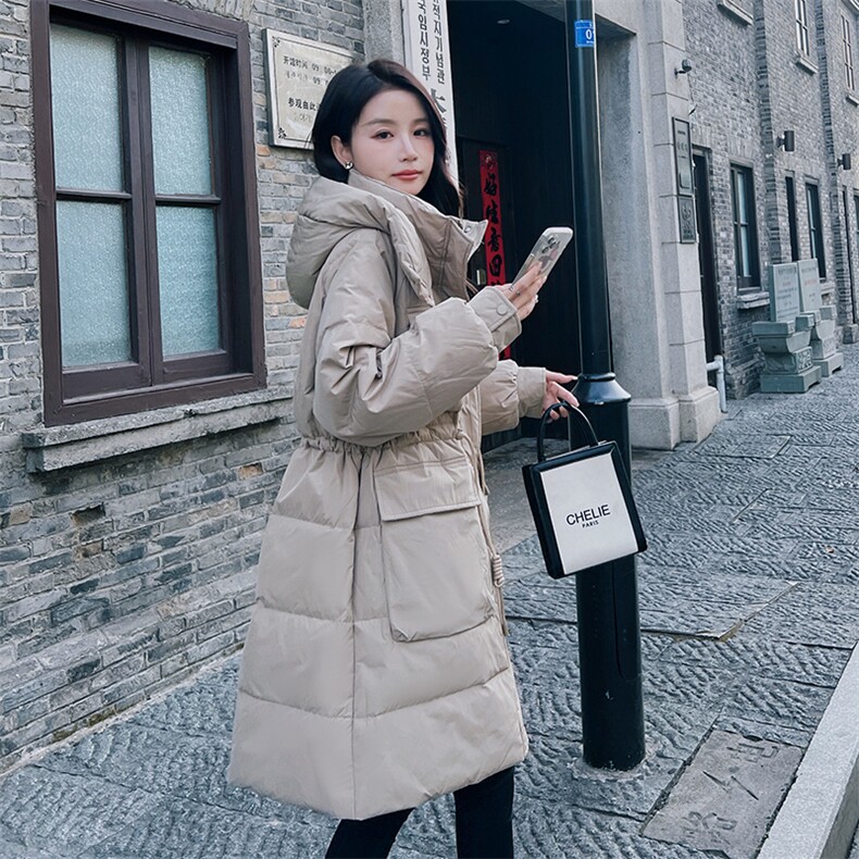 现货贴标工装中长款羽绒服50绒,女装羽绒服,菡迪欧娜