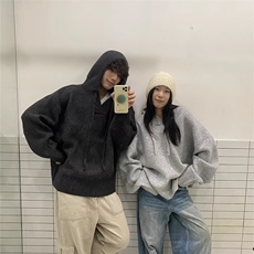 高级灰连帽针织毛衣衫男女秋冬古着复古宽松外套V17P55网图，男装针织衫/毛衣，电商B245