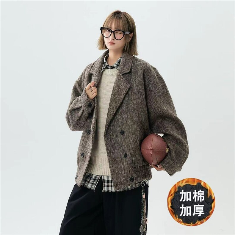 现货翻领简约CIEANFIT复古潮流加棉宽松中性外套N60-P125控178,女装短外套,电商A170