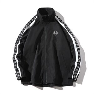 A003-HJ011-P40秋装新款袖子接拼M印花休闲男士夹克外套 日系地板图片