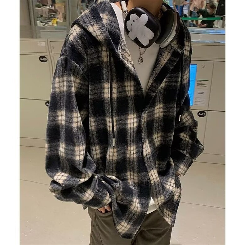气质流行新款日系潮流原宿百搭慵懒ins毛呢连帽衬衫时尚文艺简约，男装衬衫，星座506A