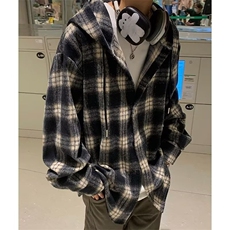 气质流行新款日系潮流原宿百搭慵懒ins毛呢连帽衬衫时尚文艺简约，男装衬衫，星座506A