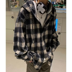 气质流行新款日系潮流原宿百搭慵懒ins毛呢连帽衬衫时尚文艺简约,男装衬衫,星座506A