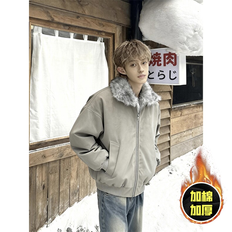 现货高品质美式高街重磅座山雕毛毛领pu皮棉衣男女加厚棉服冬外套，男装皮衣，电商A486