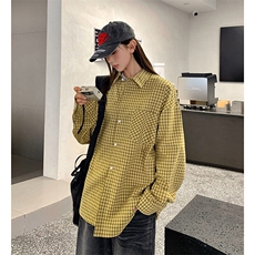 港风纯棉衬衫水洗做旧格子衬衫休闲百搭中性风MD-H501-特批40控69，男装衬衫，星座717