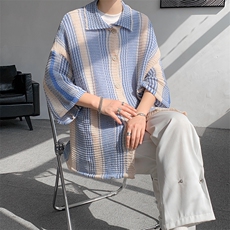8XL-M特大码美式撞色新中式短袖衬衫男翻领休闲针织开衫DX312P35，男装衬衫，电商D206-1