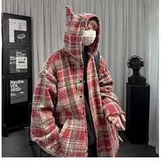 JY606-P64连帽外套男女潮牌情侣小众小香风格子毛边夹克网图，男装夹克，星座1501-3