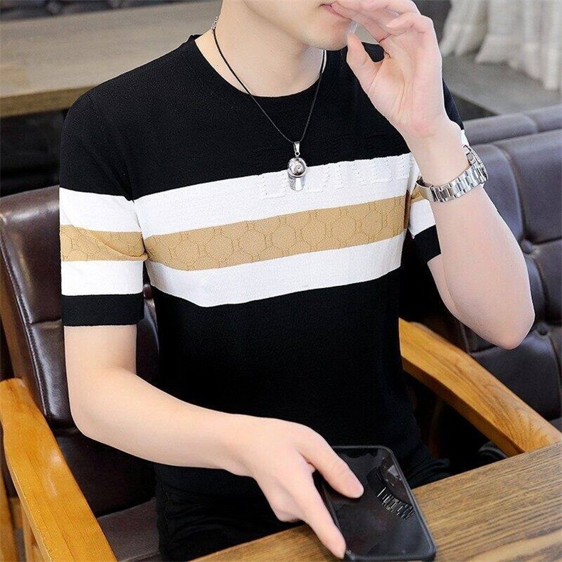 7930-P45夏季休闲时尚短袖毛衣男打底衫欧货T恤潮牌针织衫,男装T恤,电商D310B-1