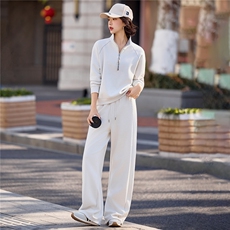 2026年新款早春高级运动感休闲卫衣卫裤老钱百搭白色女两件套套装，女装卫衣/绒衫，梦懿尔