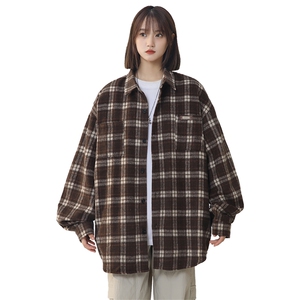 秋季新款复古松弛通勤格子衬衫男女中性风高级长 225-2-CS708-P58图片