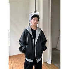 假两件连帽皮衣外套男潮高级感底特律夹克痞帅PY266-P97，男装夹克，星座208-5