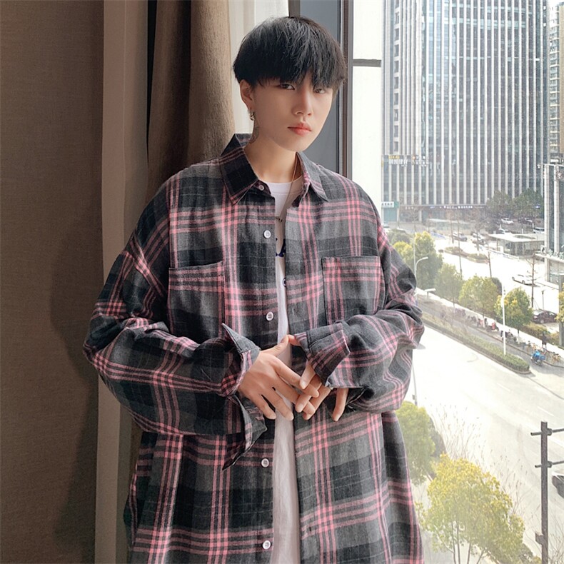 2025秋冬港风长袖格子衬衫学生衬衣校服班服CS2000/特P28粉红,男装衬衫,电商A094