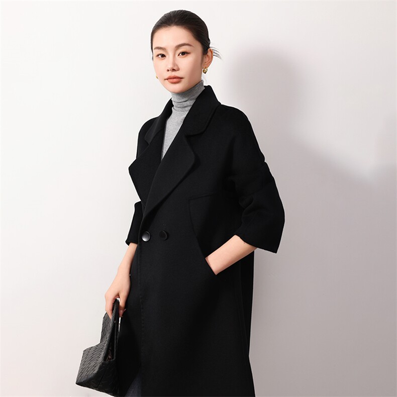 时尚百搭羊毛女士双面呢大衣秋冬必备显瘦气质外套,女装双面呢大衣,岳达羊绒