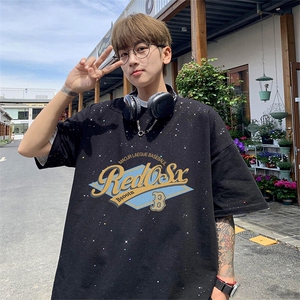 可48小时发货支持抖音得物来样二开 美式满天星亮片短袖T恤MTX646图片