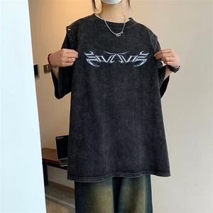 重磅水洗短袖T恤男女宽松可拆卸袖子体恤潮牌中性风无袖背心BX116图片