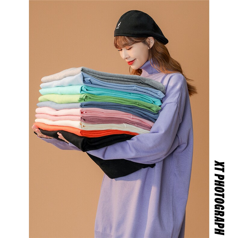 现货6W 中性百搭纯色高领毛衣针织衫 216-2-M2000-P39特控58图片