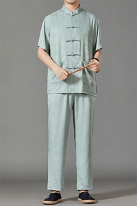 2026夏季薄款高端风冰丝短袖衬衫套装唐装汉服 HL23808-P120图片