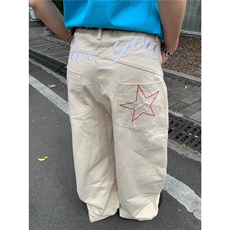 星星字母刺绣水洗弯刀街舞休闲裤宽松阔腿裤，男装牛仔裤，四季星座505