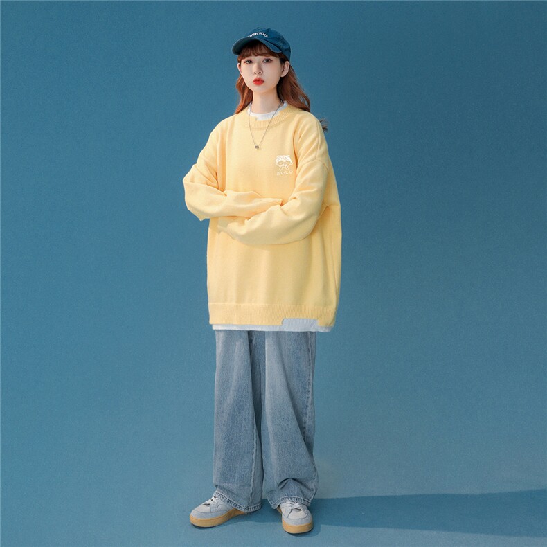 中性秋/冬时尚趣味印花休闲百搭假两件套头情侣毛衣M222P65控88,男装针织衫/毛衣,A247A