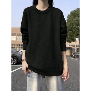 重磅秋冬男女纯色打底针织衫圆领套头半高领毛衣美式复古休闲上衣图片