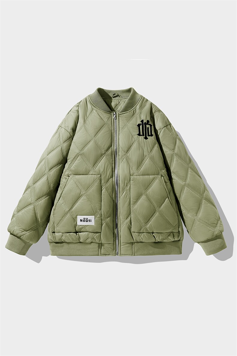 M8376-P85冬季新款菱形格棒球服大码羽绒棉加厚刺绣棉衣,男装棉衣,星座109-1