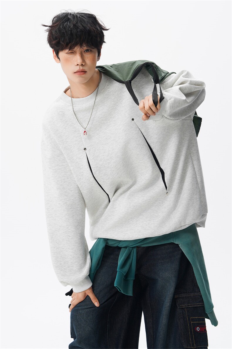 WY10152-特P45控78小众撞色拼接破缝假两件大码男大码情侣卫衣,男装卫衣,电商A059