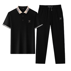 HP5091夏季新款男士休闲套装刺绣男装百搭二件套翻领，男装休闲套装，电商B360