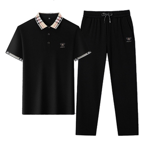 HP5091夏季新款男士休闲套装刺绣男装百搭二件套翻领图片