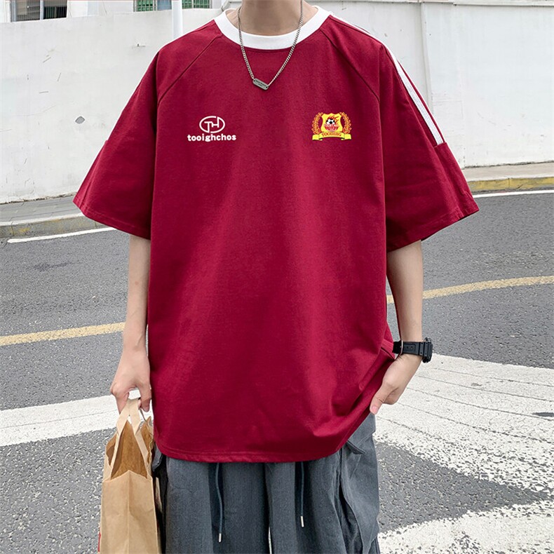 夏季美式高街重磅纯棉三条杠织带撞色男女短袖T恤ZD613-特P30图片