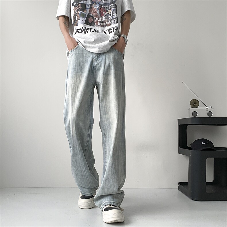 浅色直筒加大码牛仔裤宽松简单款拖地裤310A-2BK323P55控68，男装牛仔裤，星座310A-2