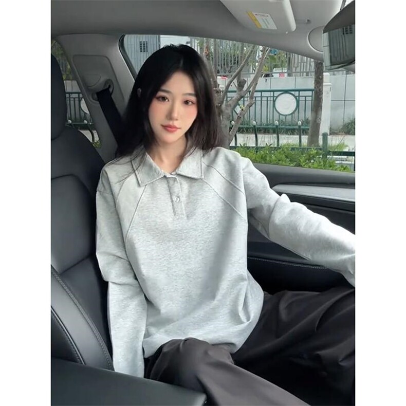 抖音得物高品质美式高街重磅曼巴棉结构螺纹拼接翻领卫衣长袖T恤,男装T恤,电商A486-1