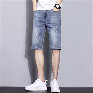 D-TJ2121夏季男装青年休闲水洗牛仔裤高腰直筒时尚修身短裤P63图片