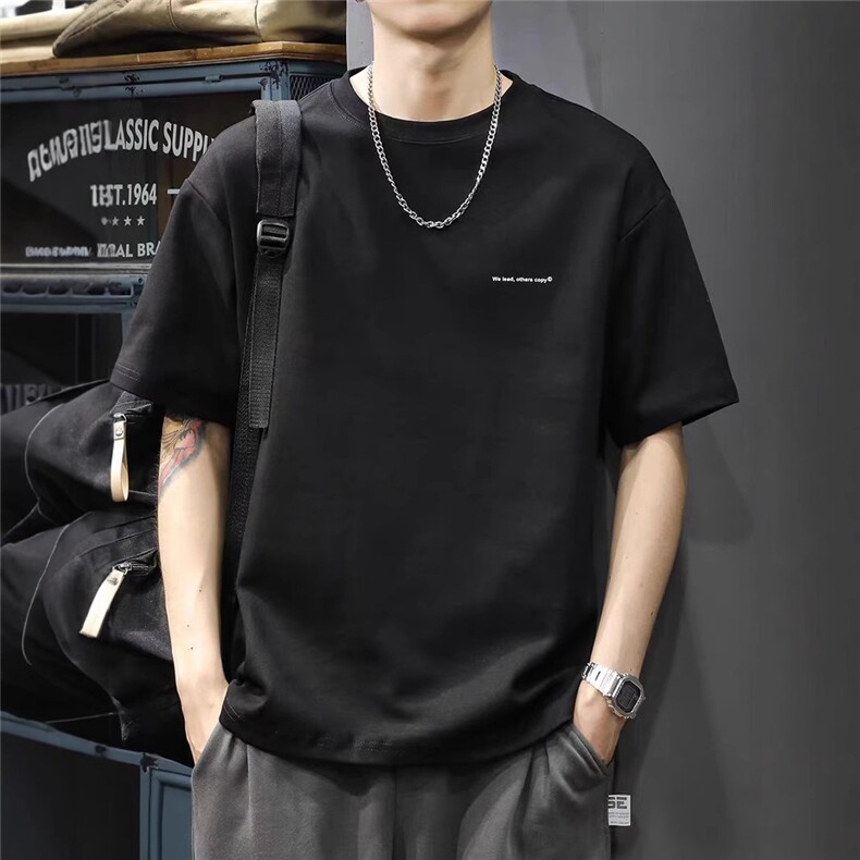 2025新款夏季高端重磅美式短袖t恤男宽松休闲打底衫潮牌半袖体恤,男装T恤,星座506A