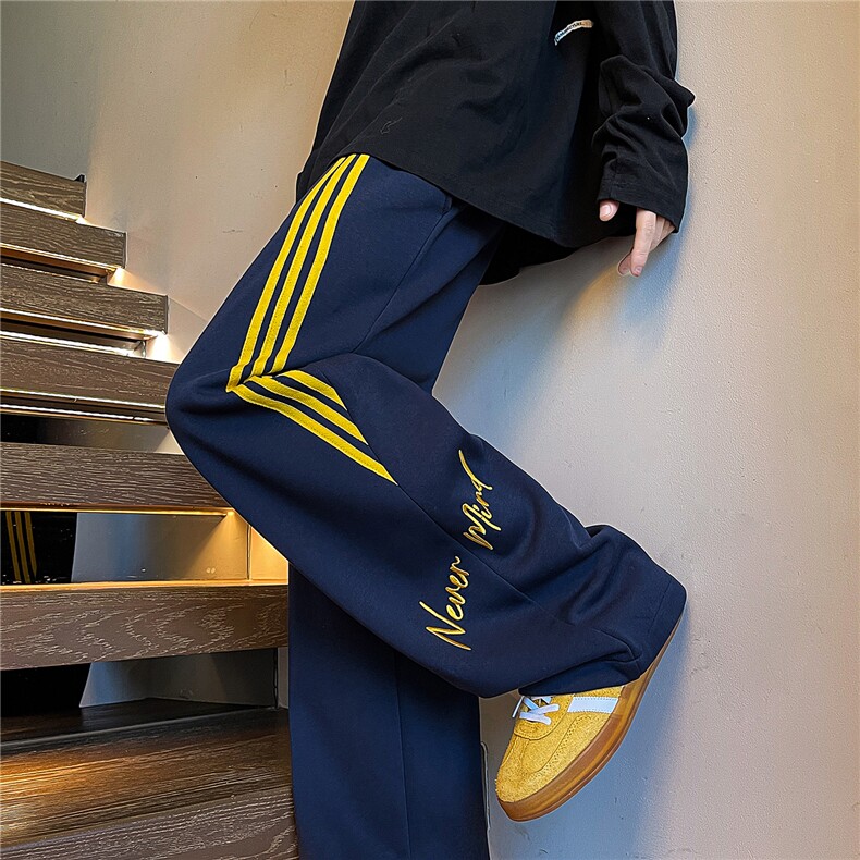 美式刺绣条纹运动卫裤大码直筒阔腿休闲长裤三条杠裤子KZ1980/P58,男装休闲裤,电商B238