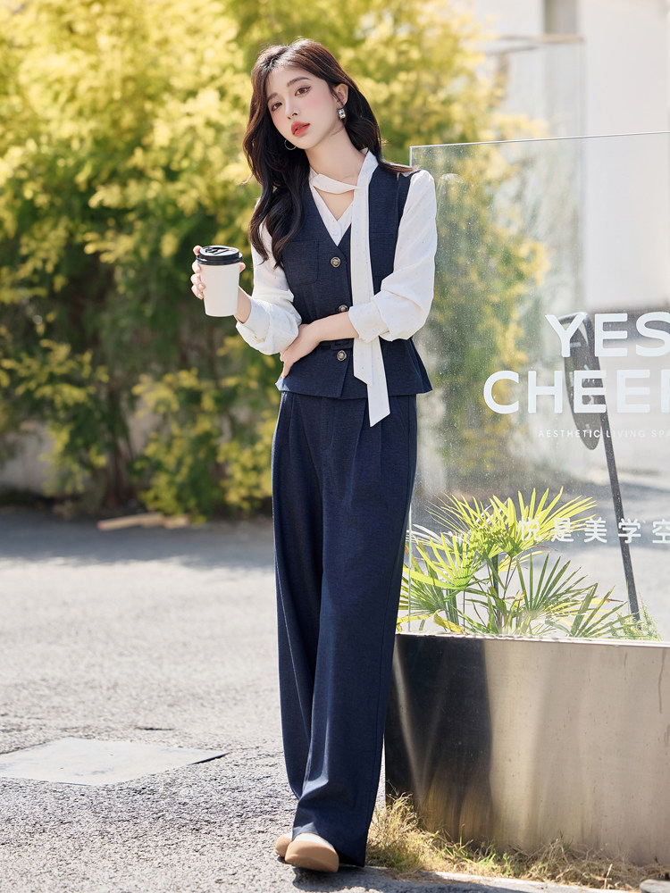 高级感职业马甲套装女2025春季新款超火减龄气质阔腿裤穿搭三件套,女装套装/套裙,韩蔻秀