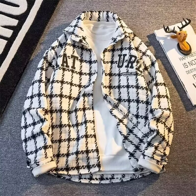 春秋款小香风刺绣外套男高级感痞帅工装夹克潮牌格子衬衫JK14/P60,男装夹克,星座506B