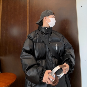 痞帅PU皮棉衣男2024新款冬季潮牌加厚防风外套J3348-P105图片