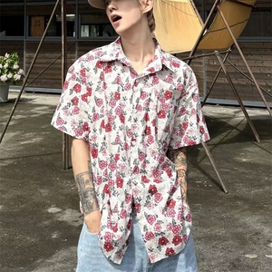 夏季新款美式复古慵懒风满印短袖衬衫设计感半袖衬衣男CS166-p45图片