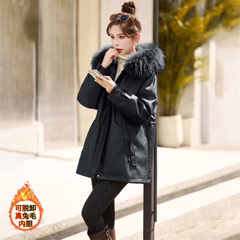 可脱卸真兔毛内胆派克服皮衣女24年冬新款韩版赫本风真毛领皮外套,女装皮草,美拉德工厂直营店