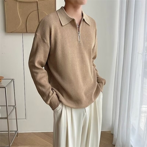 针织衫ins翻领半拉链简约轻熟风polo长袖毛衣型男线衣酷 B47图片