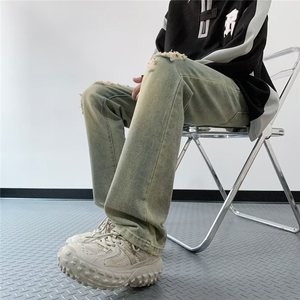 美式复古破洞牛仔裤男女宽松显瘦长裤子高街 BA03 P45图片