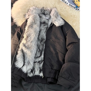 复古做旧座山雕加厚棉服男女宽松解构磨毛毛领立领外套 M8892图片
