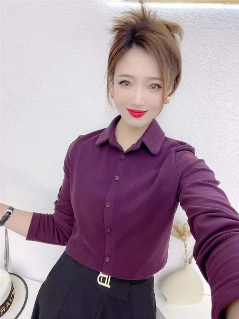 polo领长袖T恤女2024秋冬新款时尚纯色德绒打底衫韩版显瘦上衣潮，女装衬衫，思沃羊绒