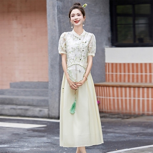 新中式G风刺绣盘扣套装裙女2025夏季新款一整套穿搭半身裙两件套图片
