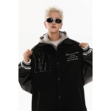 港风美式潮牌拼接袖字母翻领棒球服夹克XZ213-JK9903-P108控128，男装夹克，星座213
