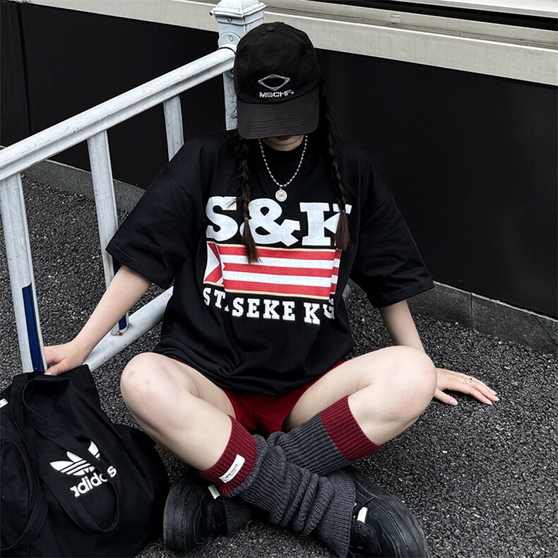 美式小领口字母潮牌宽松重磅270g纯棉短袖T恤杉情侣男女T108P32,男装T恤,星座210