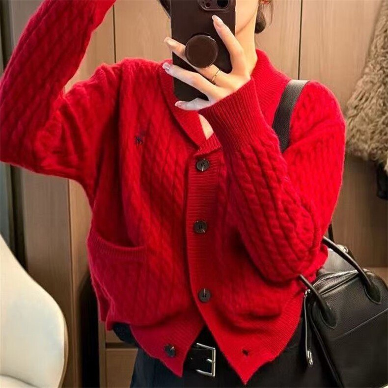 针织开衫女秋冬坑条加厚外套小个子羊毛衫,针织衫/毛衣,萱芳婷羊绒
